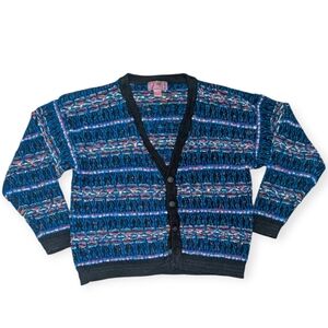 Vintage Coogi Style Concrete Mix Sweater Cardigan 90's Button Colorful Large